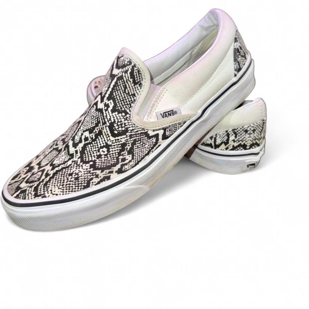 VANS SKATER SHOES BLACK WHITE‎ PYTHON SLIP ON UNISEX MENS 7/LADIES 8.5